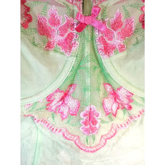 CACIQUE 18/20 Lime Pistachio & Pink Floral Embroidered Corset Underwire Bustier - Picture 4 of 8